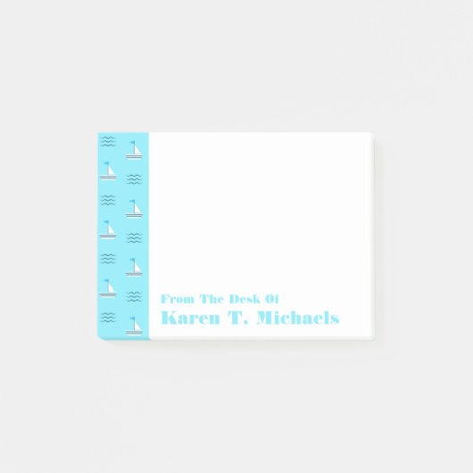 Segelboote auf dem blauen Seemuster | addieren Post-it Klebezettel (Vorderseite)