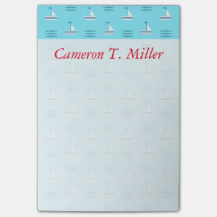 Segelboote auf dem blauen Seemuster   addieren Post-it Klebezettel
