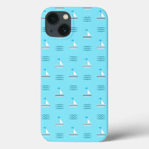 Segelboote auf dem blauen Seemuster iPhone 13 Hülle