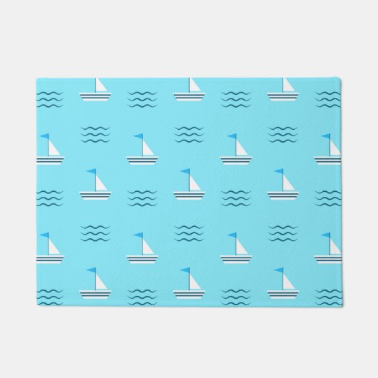 Segelboote auf dem blauen Seemuster Fußmatte (Vorderseite)