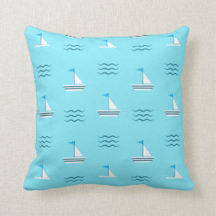 Segelboote auf dem blauen Seemuster Kissen