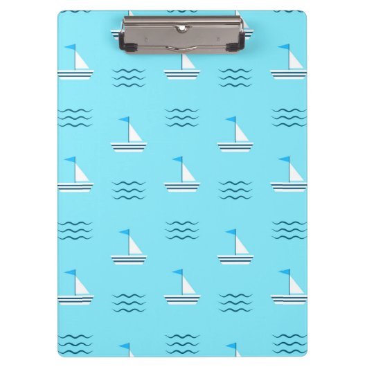Segelboote auf dem blauen Seemuster Klemmbrett (Vorderseite)
