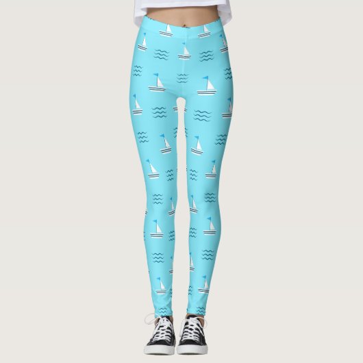 Segelboote auf dem blauen Seemuster Leggings (Vorderseite)