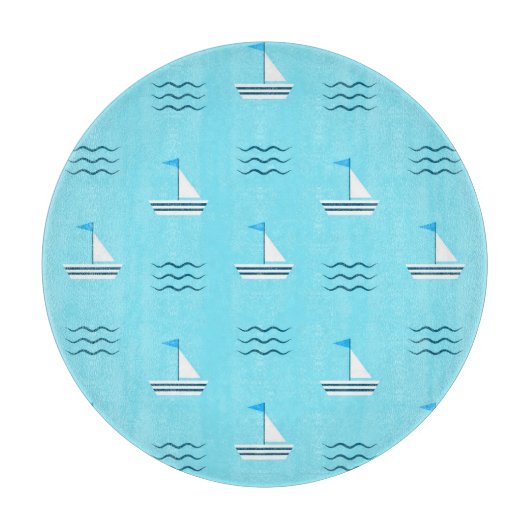 Segelboote auf dem blauen Seemuster Schneidebrett (Vorderseite)