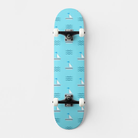 Segelboote auf dem blauen Seemuster Skateboard (Vorderseite)