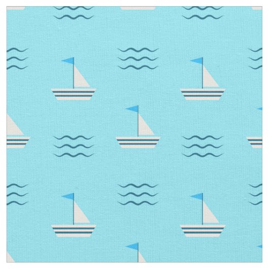 Segelboote auf dem blauen Seemuster Stoff (Nahaufnahme)