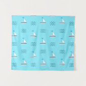 Segelboote auf dem blauen Seemuster Wandteppich (Vorderseite (Horizontal))