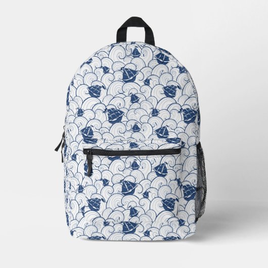 Segelboote auf dem Meeresmuster Bedruckter Rucksack (Vorderseite)