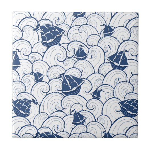 Segelboote auf dem Seemuster Fliese (Vorderseite)