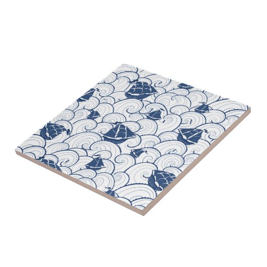 Segelboote auf dem Seemuster Fliese (Seite)