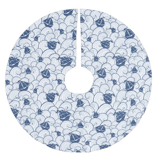 Segelboote auf dem Seemuster Polyester Weihnachtsbaumdecke (Vorderseite)