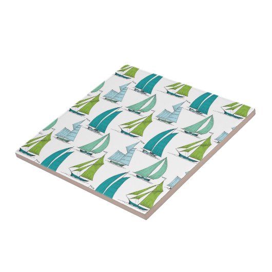 Segelboote auf dem Wasser-Muster Fliese (Seite)