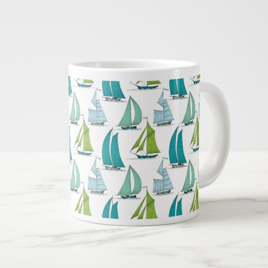 Segelboote auf dem Wasser-Muster Jumbo-Tasse (Vorderseite Rechts)
