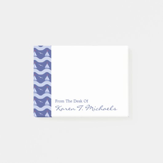 Segelboote auf einem gestreiften Seemuster | Post-it Klebezettel (Vorderseite)