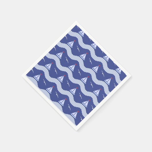Segelboote auf gestreiftem Meeresmuster Serviette (Ecke)