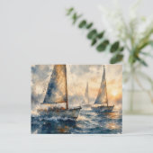 Segelboote auf See, Postkarte (Stehend Vorderseite)