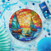 Segelboote bei Sonnenuntergang Pappteller (Party)