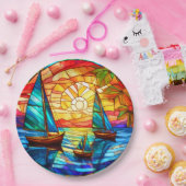 Segelboote bei Sonnenuntergang Pappteller (Party)