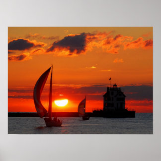 Segelboote bei Sonnenuntergang Poster