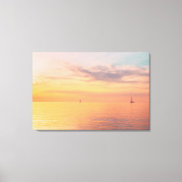 Segelboote bei Sonnenuntergang, ruhiger Ozean, Hor Leinwanddruck