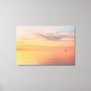 Segelboote bei Sonnenuntergang, ruhiger Ozean, Hor Leinwanddruck