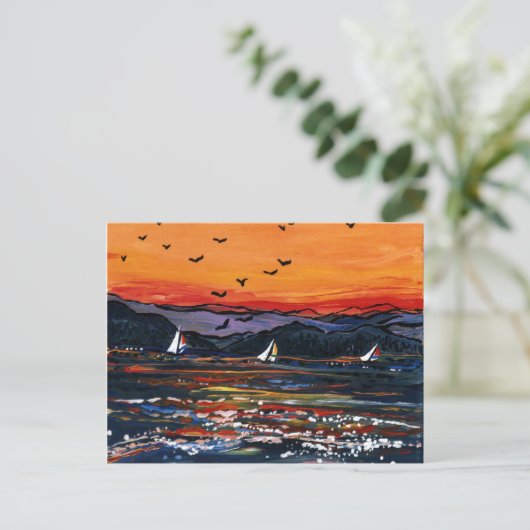 Segelboote bei Sunset Postkarte (Stehend Vorderseite)