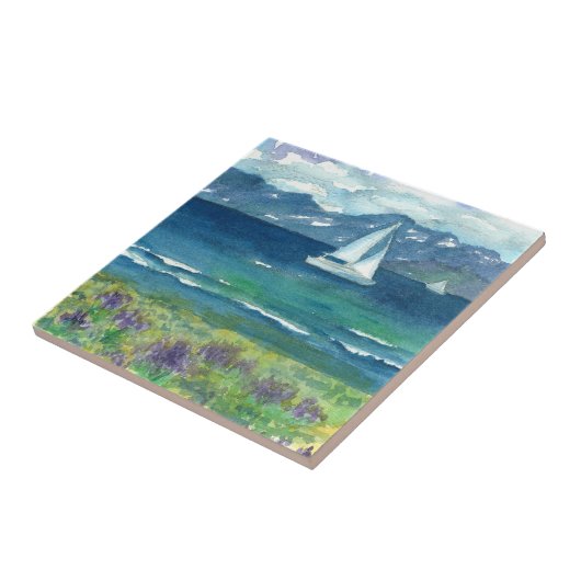 Segelboote Berg Lila See Fliese (Seite)