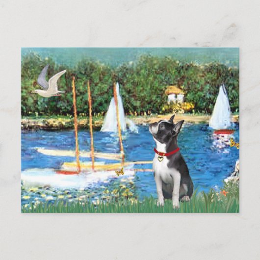 Segelboote - Boston Terrier #@ Postkarte (Vorderseite)