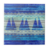 Segelboote der Rustikalen Navy Blue Coastal Fliese (Vorderseite)
