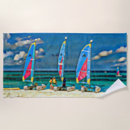 Segelboote des tropischen weißen Sandstrandes Strandtuch (Vorderseite)