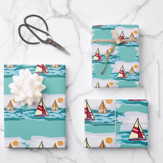 Segelboote Design Wrapping Paper Set Geschenkpapier Set (Vorderseite)
