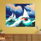 Segelboote, die in schweren Meeren fahren Leinwanddruck (Insitu (Wohnzimmer))