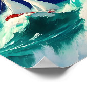Segelboote, die in schweren Meeren fahren Poster (Ecke)