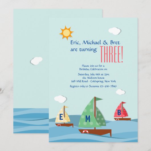 Segelboote Drei Einladungen (Vorne/Hinten)