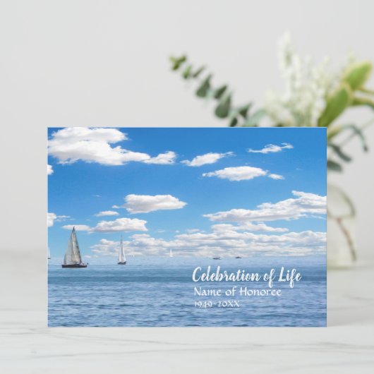 Segelboote feiern Lebensdenkmal Einladung (Stehend Vorderseite)