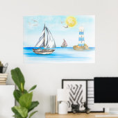 Segelboote im blauen Ozean Poster (Heimbüro)