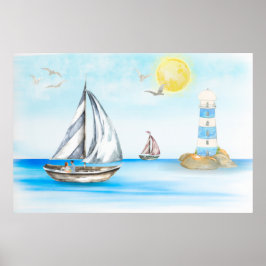 Segelboote im blauen Ozean Poster