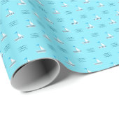 Segelboote im Muster des Blauen Meeres Geschenkpapier (Rolleneckpunkt)