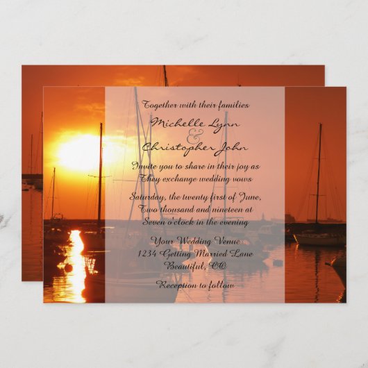 Segelboote im Sunset Beach Hochzeitsempfang Einladung (Vorne/Hinten)
