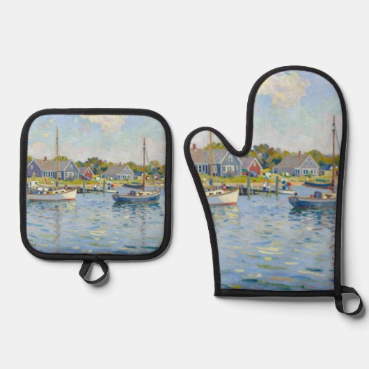 Segelboote Impressionismus Neuengland Ofenhandschuh & Topflappen-Set (Vorderseite)