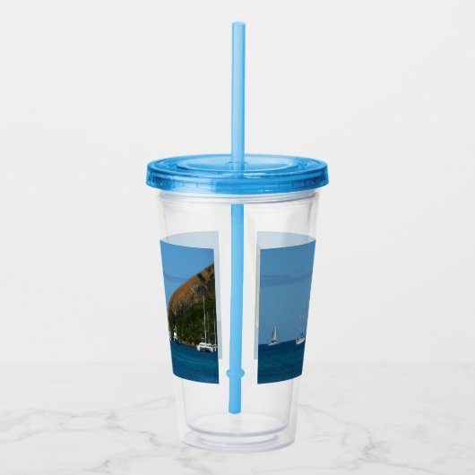 Segelboote in der Bucht Weißes und Blaues Wassersc Acryltrinkbecher (Rechts)