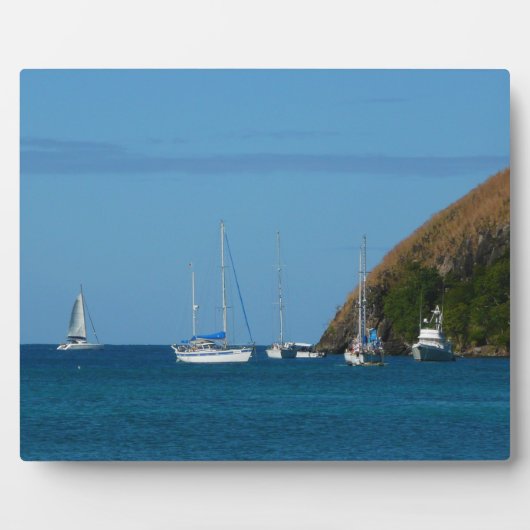 Segelboote in der Bucht Weißes und Blaues Wassersc Fotoplatte (Vorderseite)