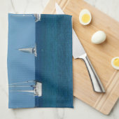 Segelboote in der Bucht Weißes und Blaues Wassersc Handtuch (Viertel Falte)