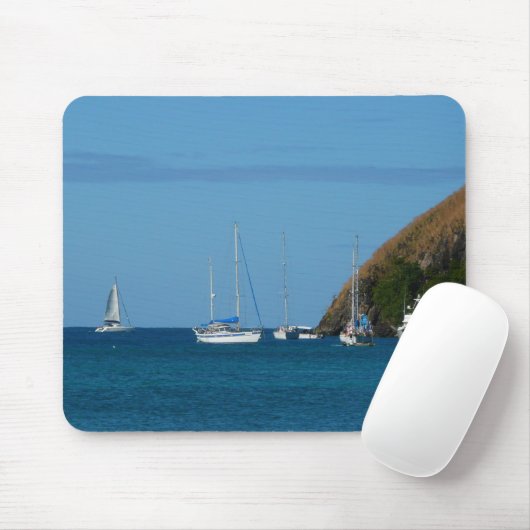 Segelboote in der Bucht Weißes und Blaues Wassersc Mousepad (Mit Mouse)