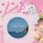 Segelboote in der Bucht Weißes und Blaues Wassersc Pappteller (Party)