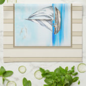 Segelboote in einem Blue Ocean Kitetücher Geschirrtuch (Gefaltet)