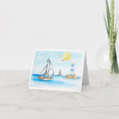 Segelboote in einer Blue Ocean Note Card (Leere In Dankeskarte (Vorderseite)