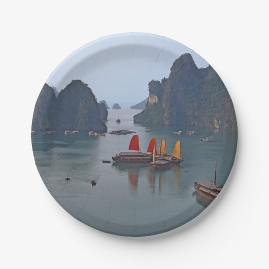 Segelboote in Ha Long Bay - Vietnam, Asien Pappteller (Vorderseite)