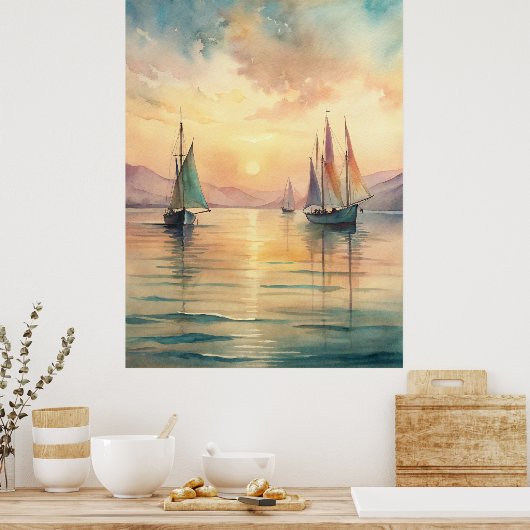 Segelboote in Sunset Poster (Küche)