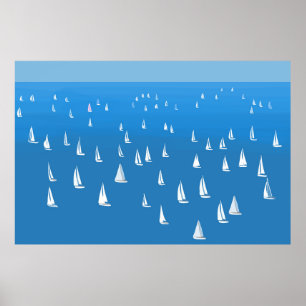 Segelboote in tiefblauem Meer - Regatta Sailboote Poster